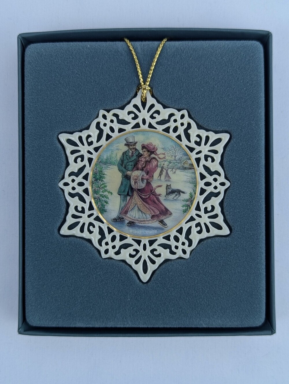 Lenox Victorian Lace Skaters Porcelain Holiday Christmas Ornament